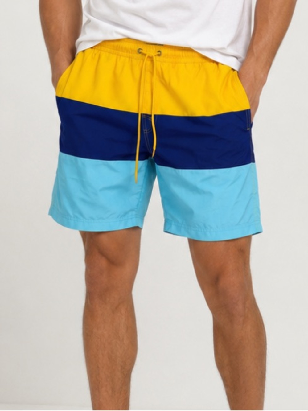 Club Room Yellow, Blue, and Light Blue Swim Trunks